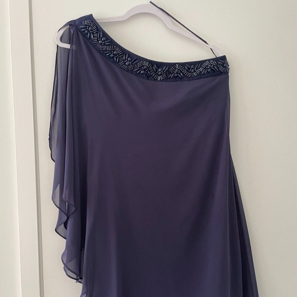 One-Shoulder Navy Blue/Purple Beaded Dress